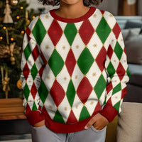 Red And Green Christmas Argyle Pattern Kid Ugly Christmas Sweater - Wonder Print Shop