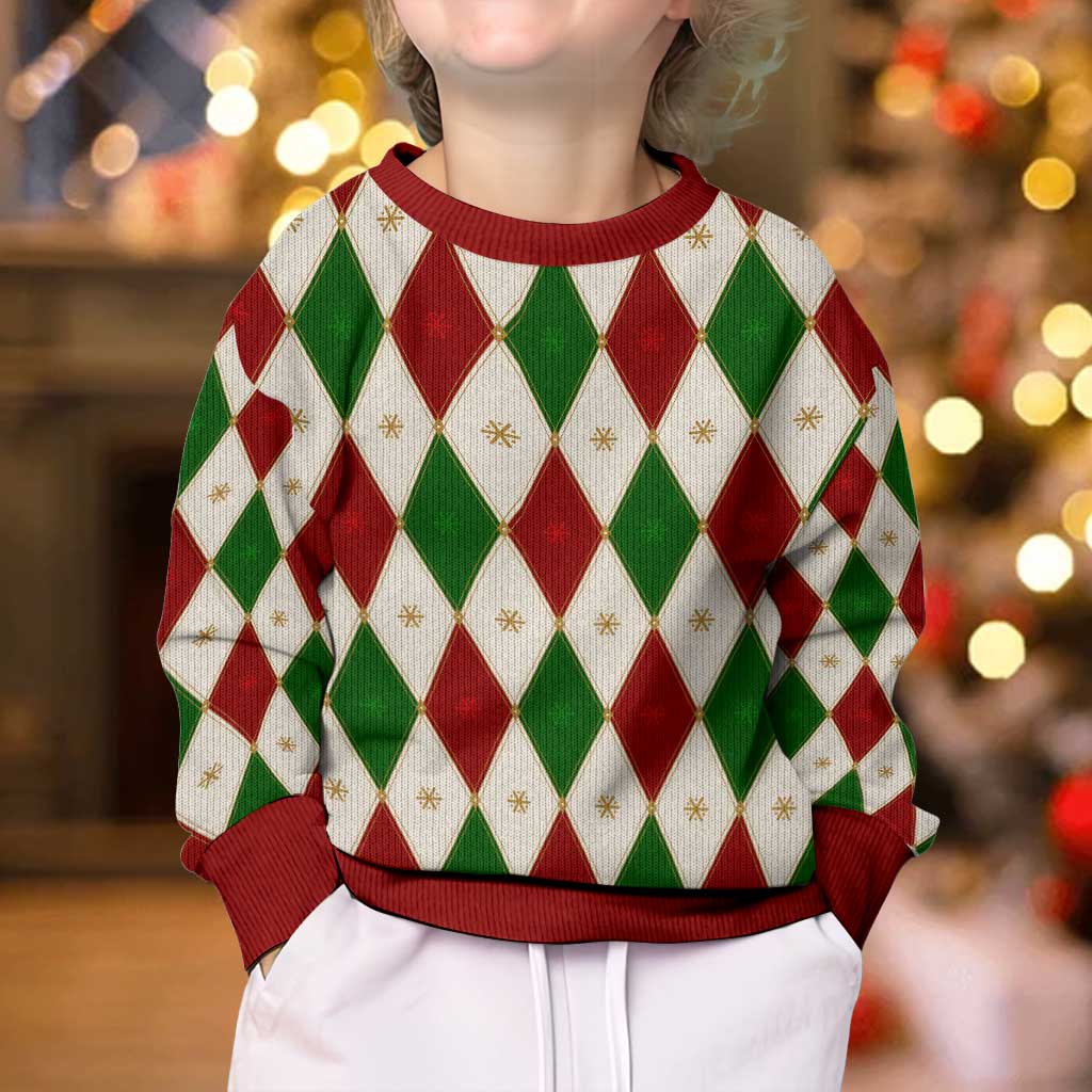 Red And Green Christmas Argyle Pattern Kid Ugly Christmas Sweater - Wonder Print Shop