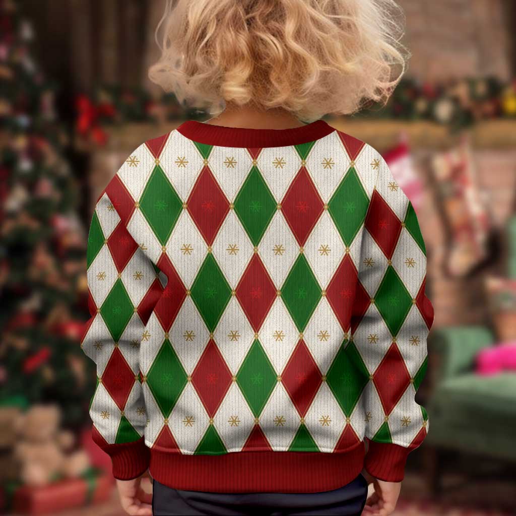 Red And Green Christmas Argyle Pattern Kid Ugly Christmas Sweater - Wonder Print Shop