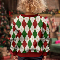 Red And Green Christmas Argyle Pattern Kid Ugly Christmas Sweater - Wonder Print Shop