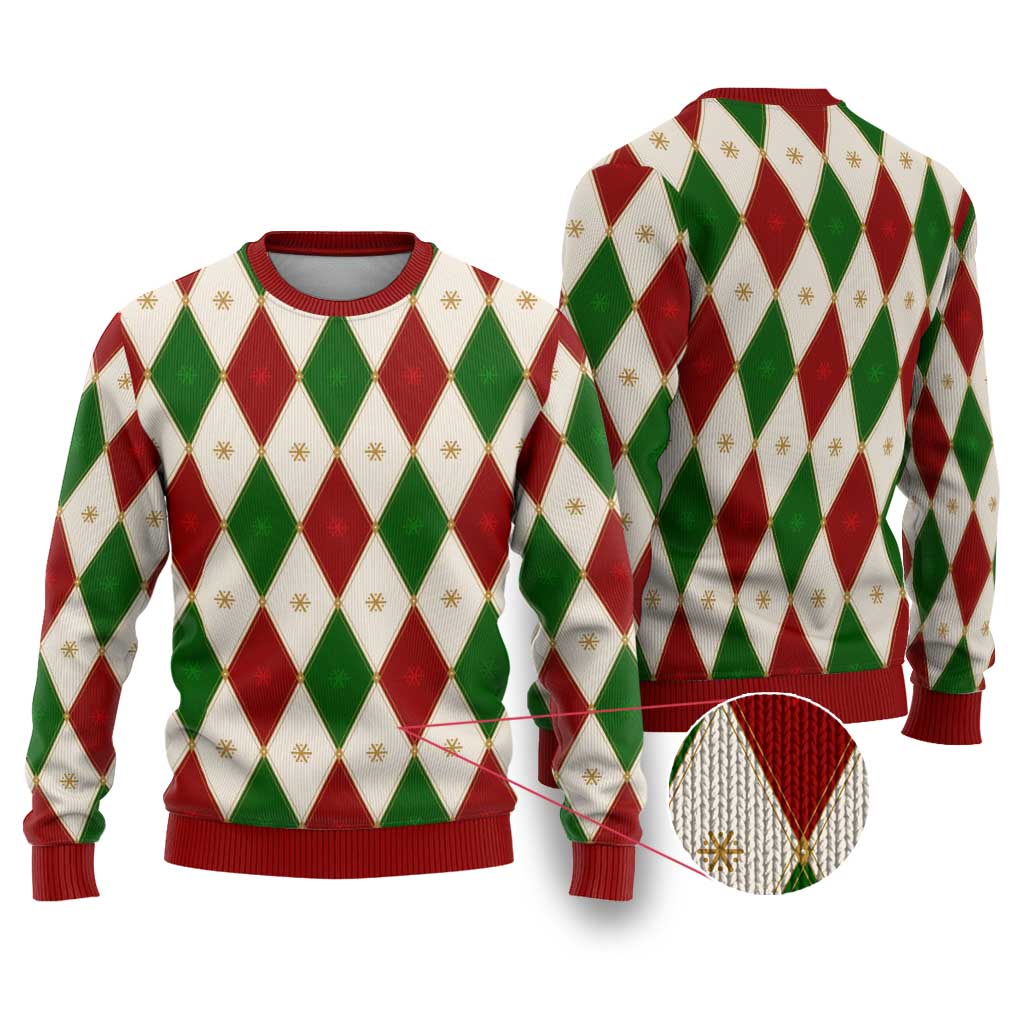 Red And Green Christmas Argyle Pattern Ugly Christmas Sweater - Wonder Print Shop