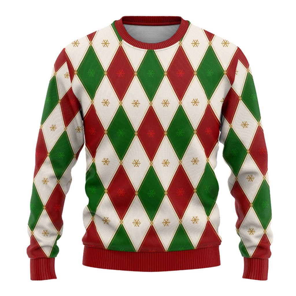Red And Green Christmas Argyle Pattern Ugly Christmas Sweater - Wonder Print Shop