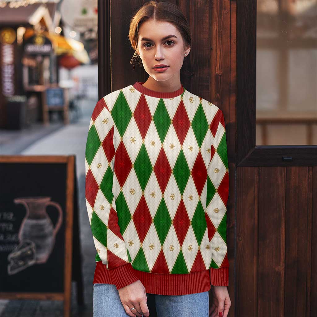 Red And Green Christmas Argyle Pattern Ugly Christmas Sweater - Wonder Print Shop
