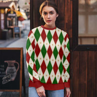 Red And Green Christmas Argyle Pattern Ugly Christmas Sweater - Wonder Print Shop