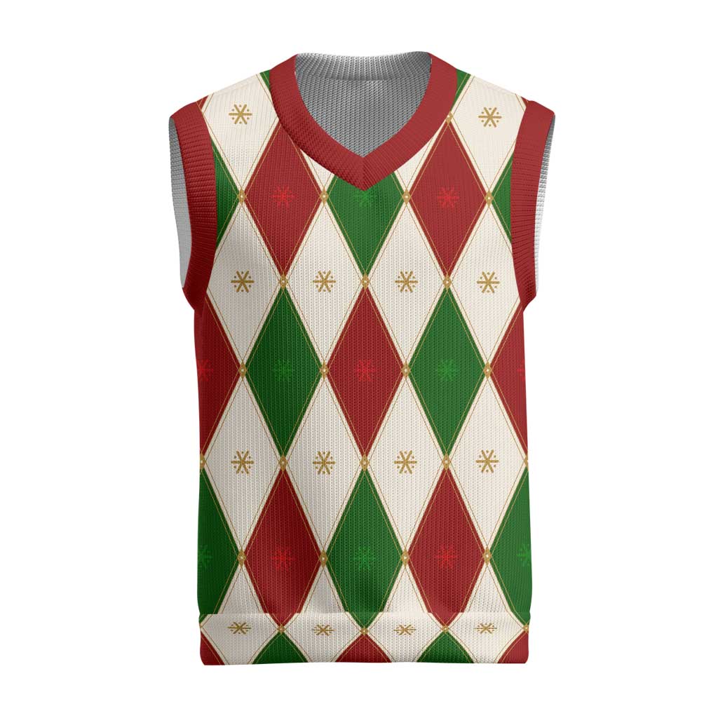 Red And Green Christmas Argyle Pattern Christmas Knitted V-Neck Vest - Wonder Print Shop