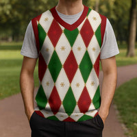 Red And Green Christmas Argyle Pattern Christmas Knitted V-Neck Vest - Wonder Print Shop