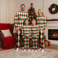 Red And Green Christmas Argyle Pattern Christmas Pajama Set - Wonder Print Shop