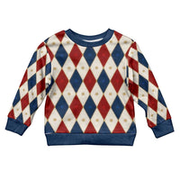 Blue And Red Christmas Argyle Pattern Kid Ugly Christmas Sweater - Wonder Print Shop