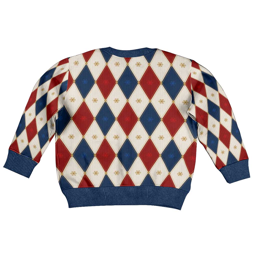 Blue And Red Christmas Argyle Pattern Kid Ugly Christmas Sweater - Wonder Print Shop