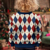 Blue And Red Christmas Argyle Pattern Kid Ugly Christmas Sweater - Wonder Print Shop
