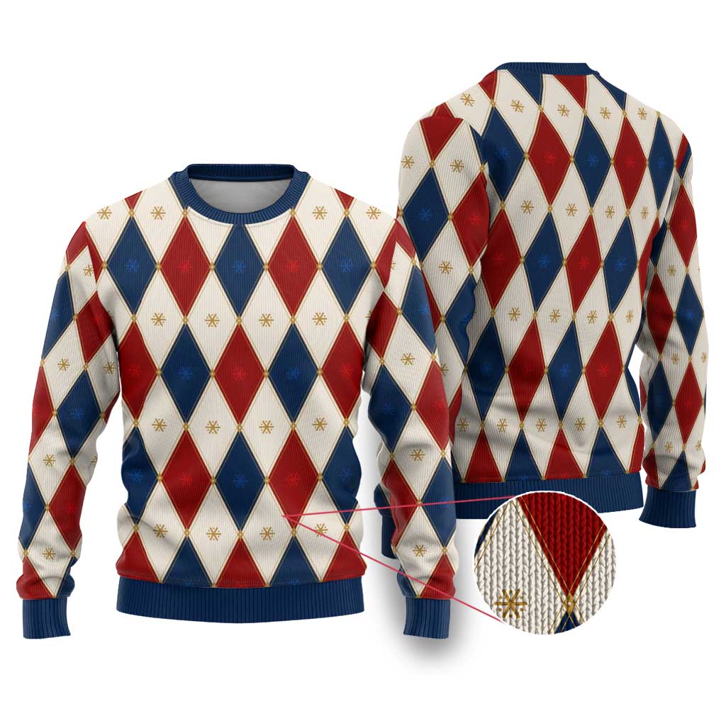 Blue And Red Christmas Argyle Pattern Ugly Christmas Sweater - Wonder Print Shop