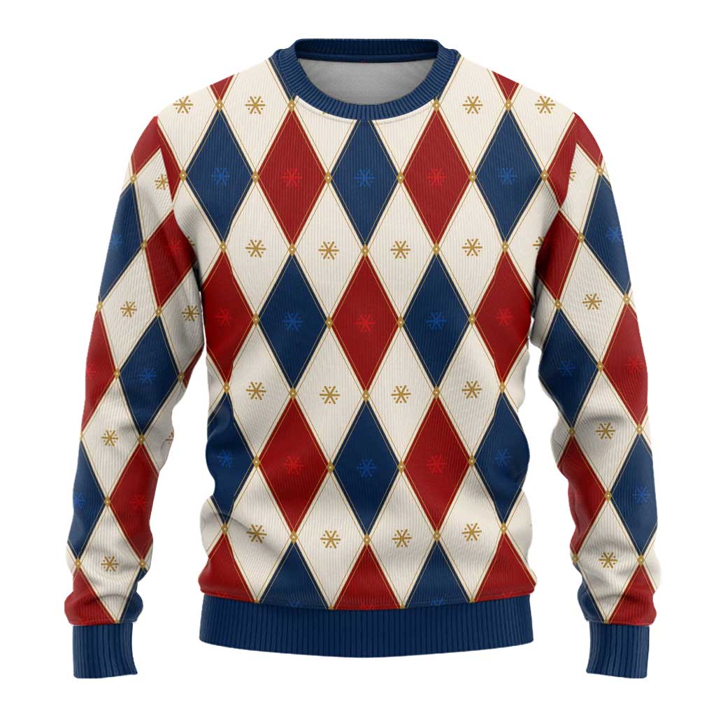 Blue And Red Christmas Argyle Pattern Ugly Christmas Sweater - Wonder Print Shop