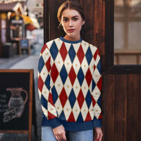 Blue And Red Christmas Argyle Pattern Ugly Christmas Sweater - Wonder Print Shop