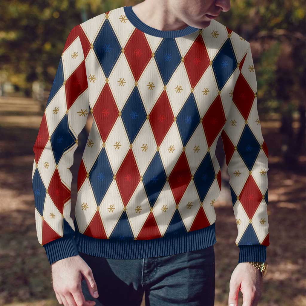 Blue And Red Christmas Argyle Pattern Ugly Christmas Sweater - Wonder Print Shop