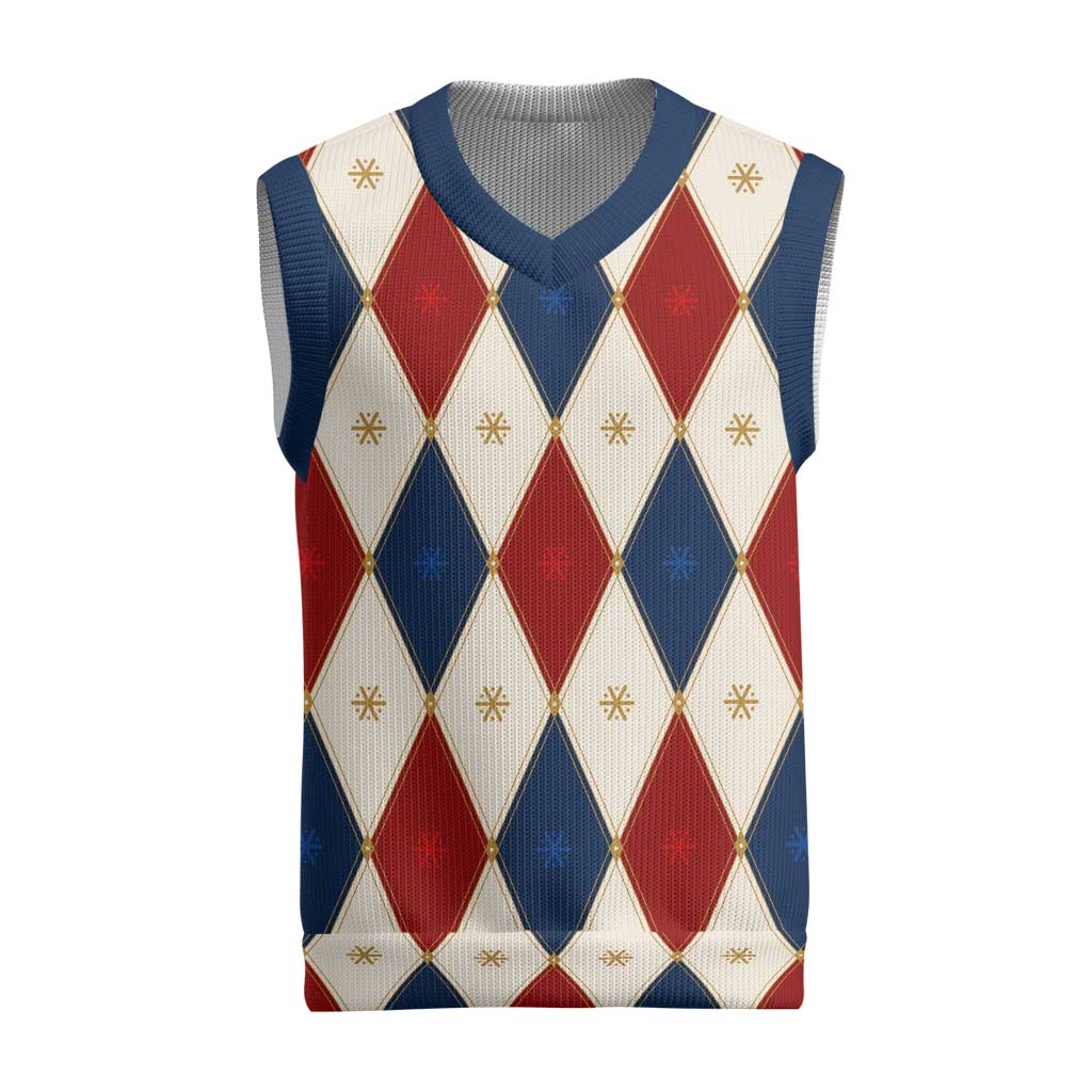 Blue And Red Christmas Argyle Pattern Christmas Knitted V-Neck Vest - Wonder Print Shop