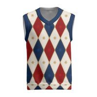 Blue And Red Christmas Argyle Pattern Christmas Knitted V-Neck Vest - Wonder Print Shop