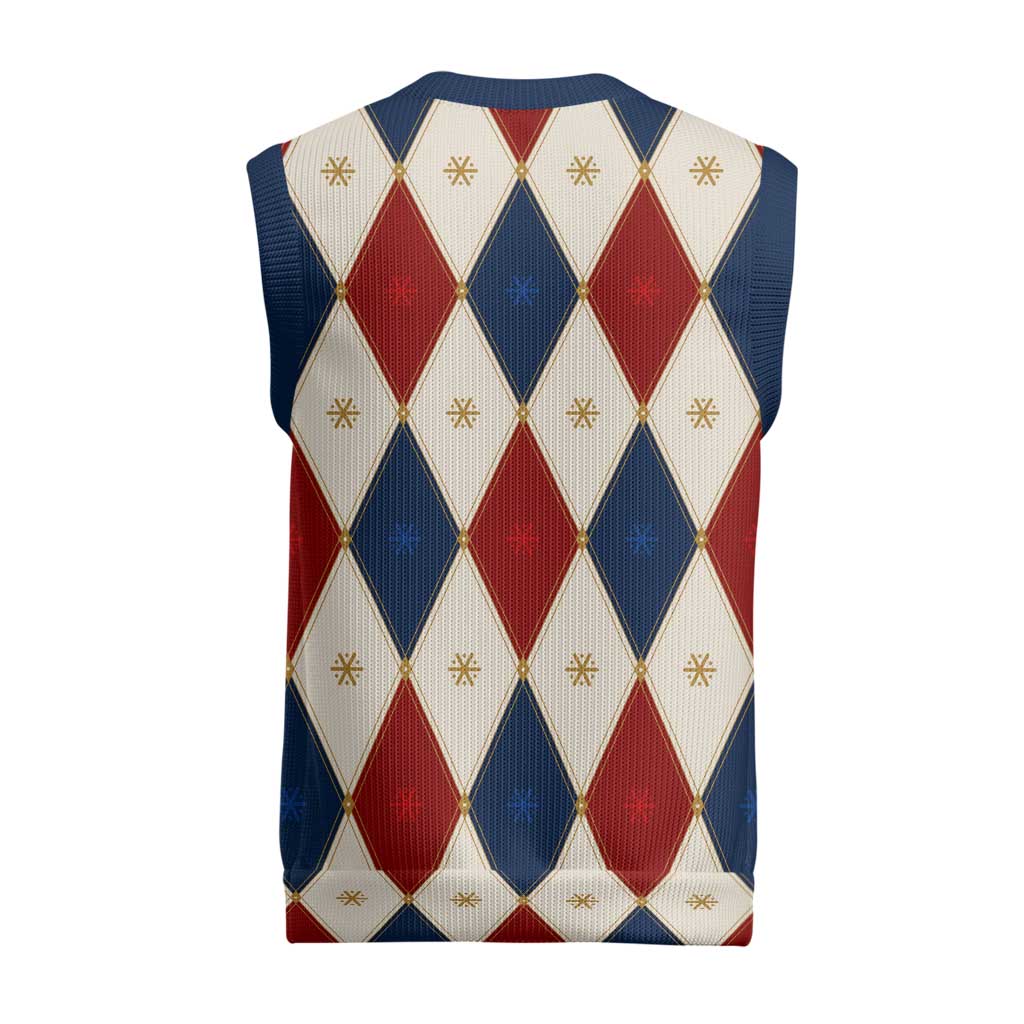 Blue And Red Christmas Argyle Pattern Christmas Knitted V-Neck Vest - Wonder Print Shop