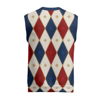 Blue And Red Christmas Argyle Pattern Christmas Knitted V-Neck Vest - Wonder Print Shop