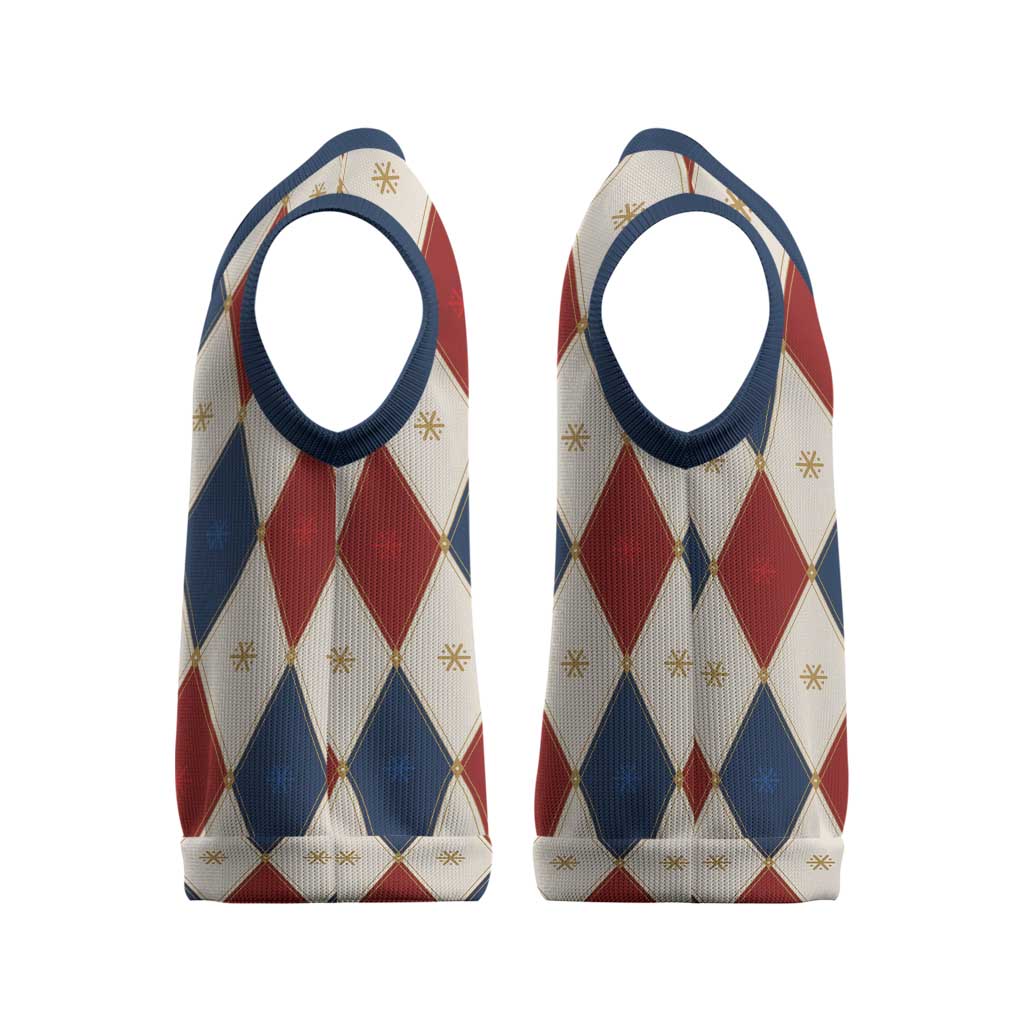 Blue And Red Christmas Argyle Pattern Christmas Knitted V-Neck Vest - Wonder Print Shop