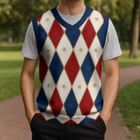 Blue And Red Christmas Argyle Pattern Christmas Knitted V-Neck Vest - Wonder Print Shop