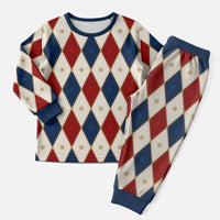 Blue And Red Christmas Argyle Pattern Christmas Pajama Set - Wonder Print Shop