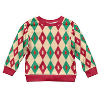 Green And Red Diamond Christmas Pattern Kid Ugly Christmas Sweater - Wonder Print Shop