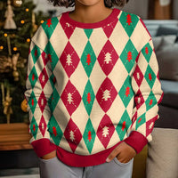 Green And Red Diamond Christmas Pattern Kid Ugly Christmas Sweater - Wonder Print Shop