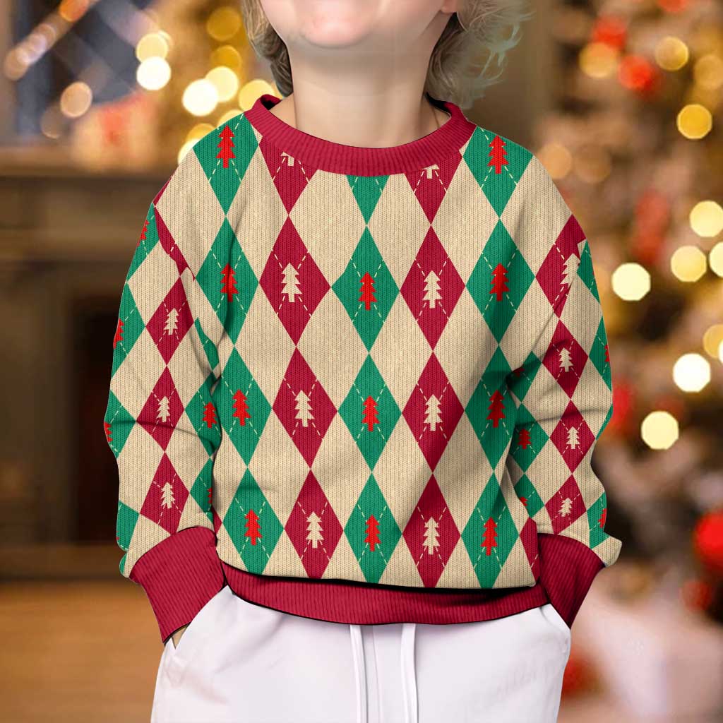 Green And Red Diamond Christmas Pattern Kid Ugly Christmas Sweater - Wonder Print Shop