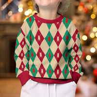 Green And Red Diamond Christmas Pattern Kid Ugly Christmas Sweater - Wonder Print Shop