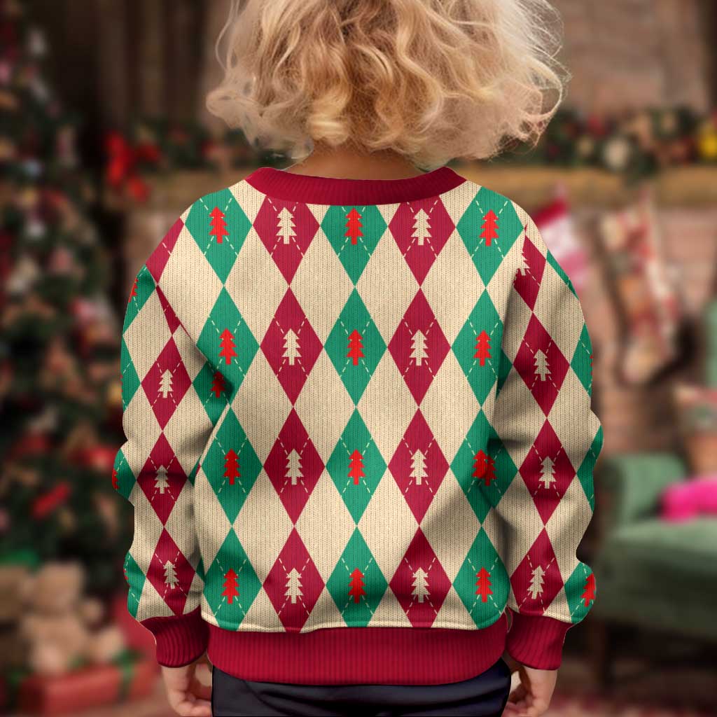 Green And Red Diamond Christmas Pattern Kid Ugly Christmas Sweater - Wonder Print Shop