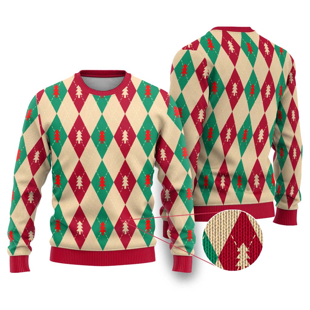 Green And Red Diamond Christmas Pattern Ugly Christmas Sweater - Wonder Print Shop