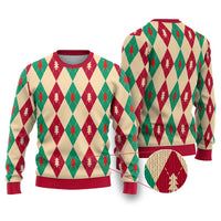 Green And Red Diamond Christmas Pattern Ugly Christmas Sweater - Wonder Print Shop