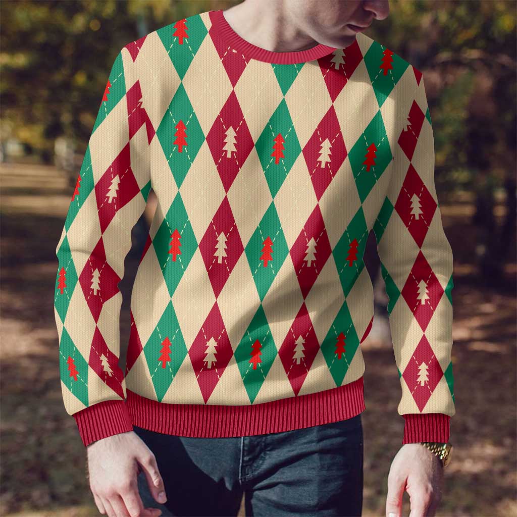 Green And Red Diamond Christmas Pattern Ugly Christmas Sweater - Wonder Print Shop