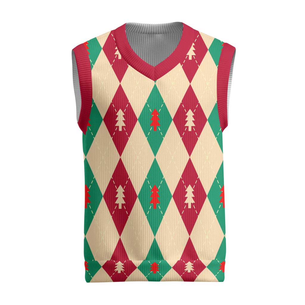 Green And Red Diamond Christmas Pattern Christmas Knitted V-Neck Vest - Wonder Print Shop