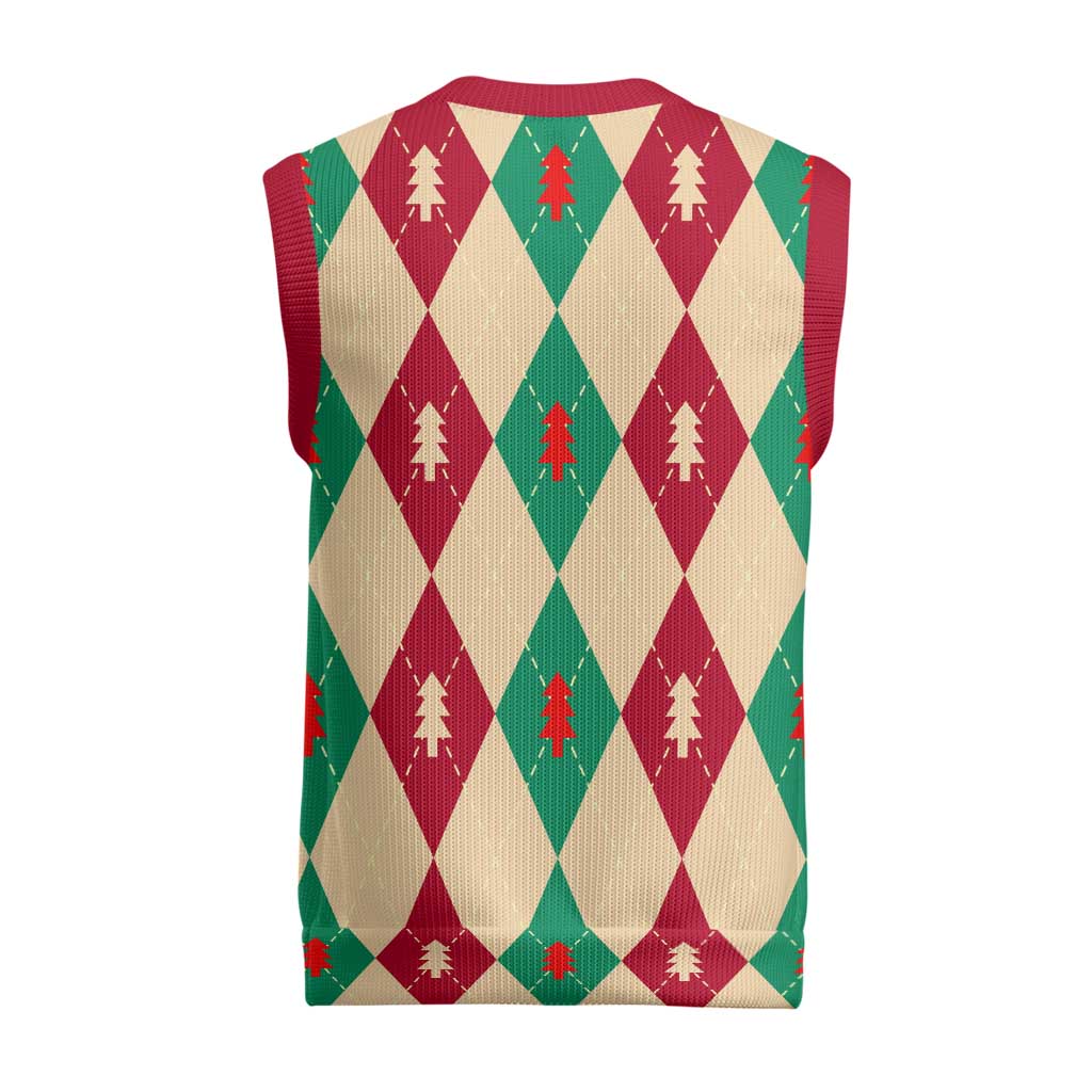 Green And Red Diamond Christmas Pattern Christmas Knitted V-Neck Vest - Wonder Print Shop