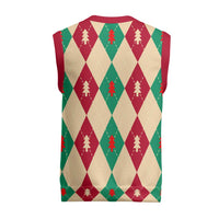 Green And Red Diamond Christmas Pattern Christmas Knitted V-Neck Vest - Wonder Print Shop