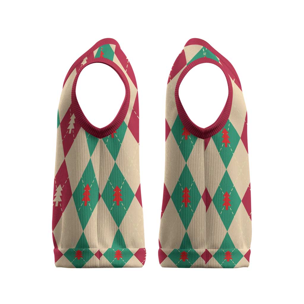 Green And Red Diamond Christmas Pattern Christmas Knitted V-Neck Vest - Wonder Print Shop