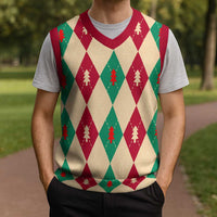 Green And Red Diamond Christmas Pattern Christmas Knitted V-Neck Vest - Wonder Print Shop