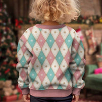 Pastel Snowflake Christmas Argyle Pattern Kid Ugly Christmas Sweater - Wonder Print Shop