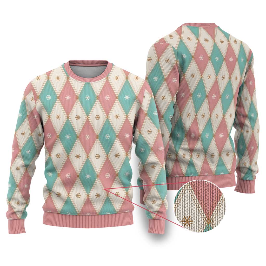 Pastel Snowflake Christmas Argyle Pattern Ugly Christmas Sweater - Wonder Print Shop