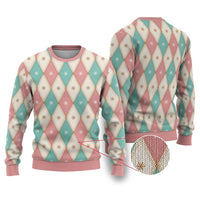 Pastel Snowflake Christmas Argyle Pattern Ugly Christmas Sweater - Wonder Print Shop