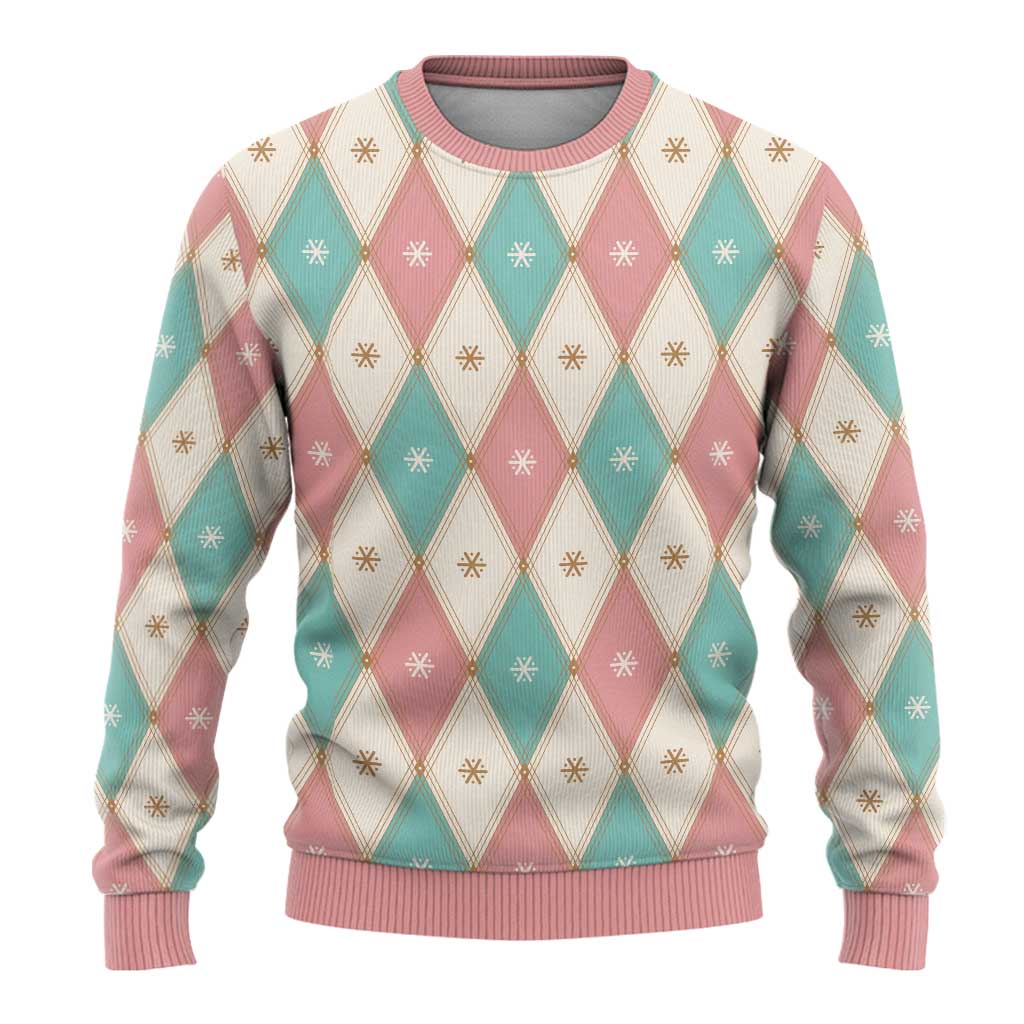 Pastel Snowflake Christmas Argyle Pattern Ugly Christmas Sweater - Wonder Print Shop