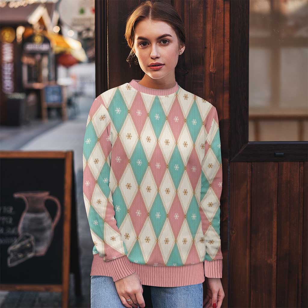 Pastel Snowflake Christmas Argyle Pattern Ugly Christmas Sweater - Wonder Print Shop