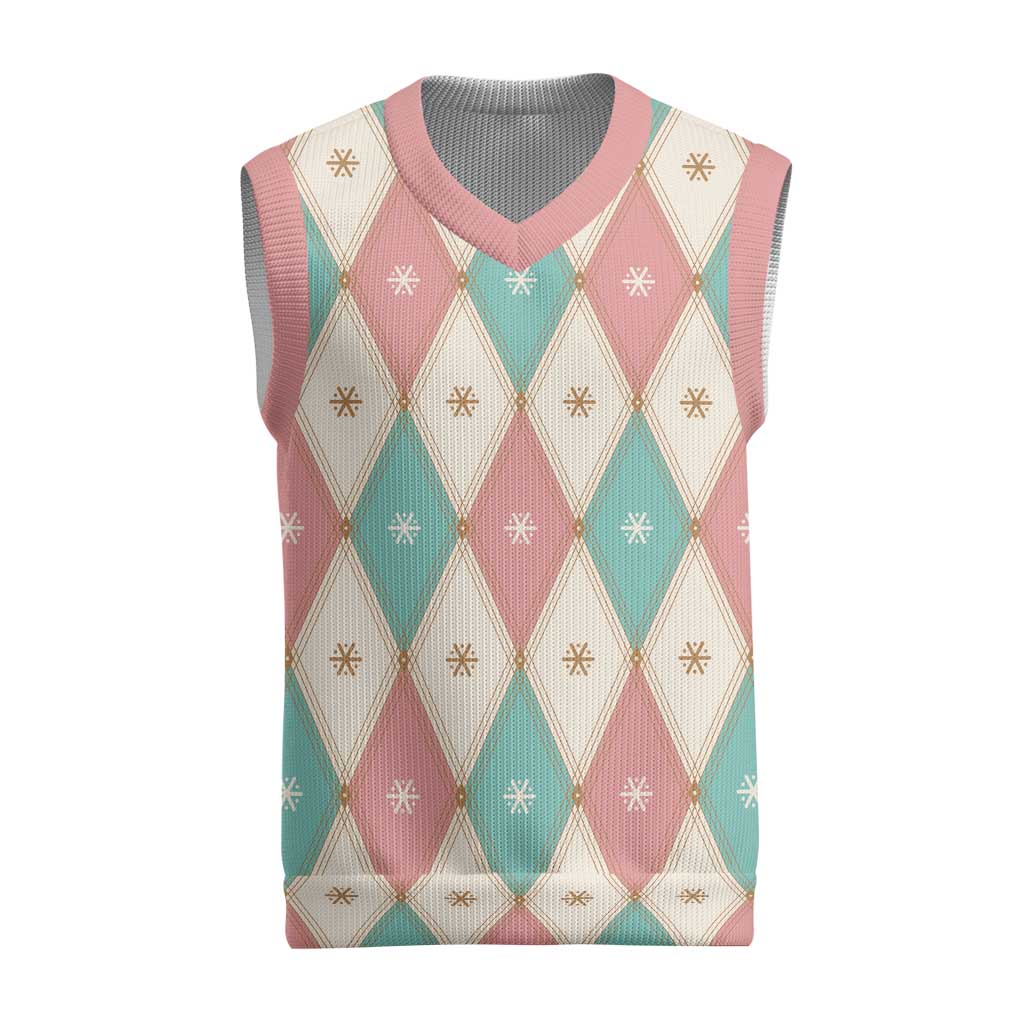 Pastel Snowflake Christmas Argyle Pattern Christmas Knitted V-Neck Vest - Wonder Print Shop