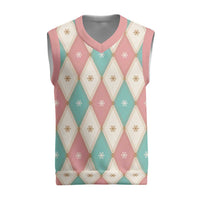 Pastel Snowflake Christmas Argyle Pattern Christmas Knitted V-Neck Vest - Wonder Print Shop