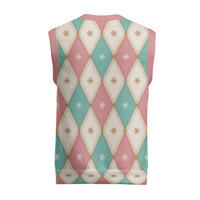 Pastel Snowflake Christmas Argyle Pattern Christmas Knitted V-Neck Vest - Wonder Print Shop