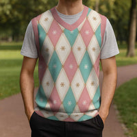 Pastel Snowflake Christmas Argyle Pattern Christmas Knitted V-Neck Vest - Wonder Print Shop