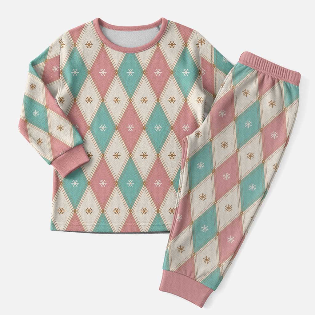Pastel Snowflake Christmas Argyle Pattern Christmas Pajama Set - Wonder Print Shop