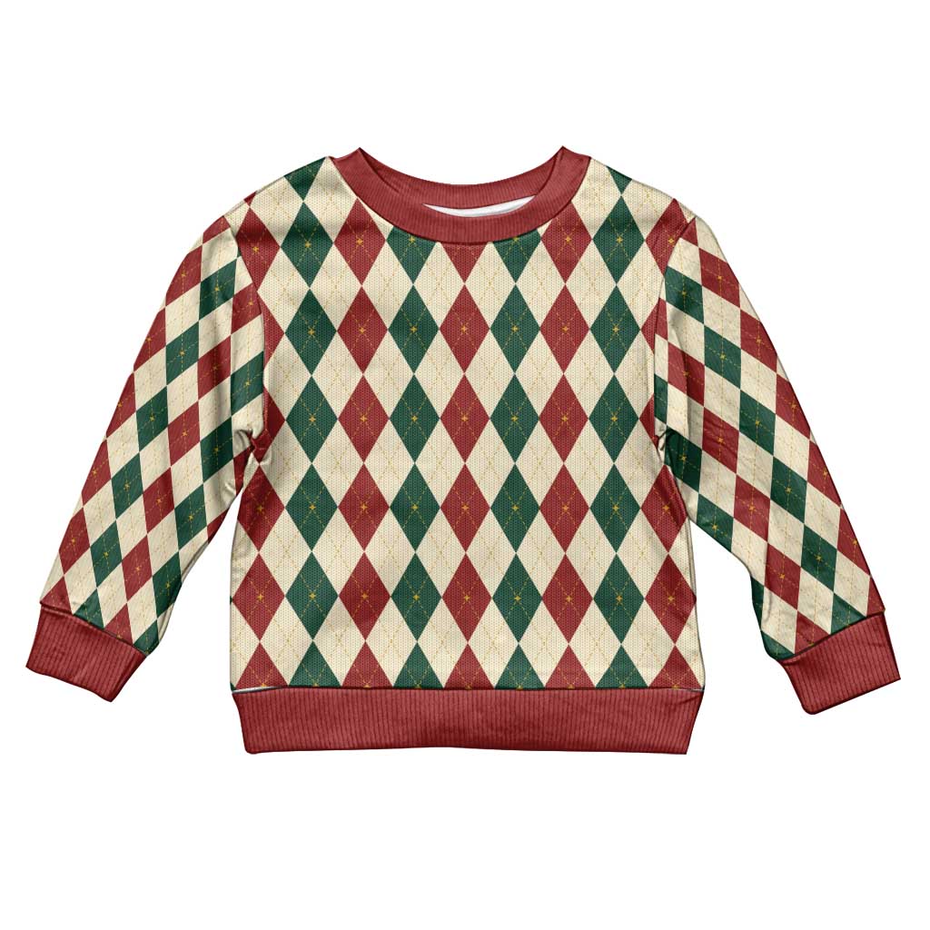 Red Green Harlequin Diamond Christmas Pattern Kid Ugly Christmas Sweater - Wonder Print Shop