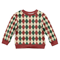 Red Green Harlequin Diamond Christmas Pattern Kid Ugly Christmas Sweater - Wonder Print Shop
